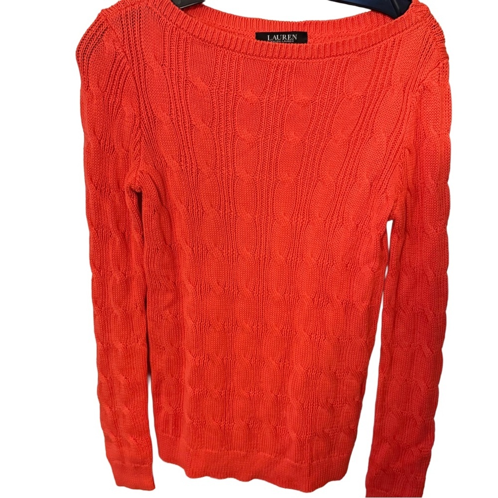 Lauren Ralph Lauren Women’s Cable Knit Sweater Orange Boat Neck Sz M